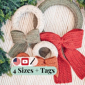 CROCHET PATTERN + VIDEO Wheat Stitch Crochet Wreath Pattern in 4 Sizes, Quick Holiday Crochet Decor Christmas Wreath Crochet Pattern+ Video