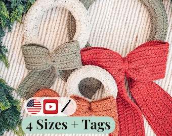 CROCHET PATTERN + VIDEO Wheat Stitch Crochet Wreath Pattern in 4 Sizes, Quick Holiday Crochet Decor Christmas Wreath Crochet Pattern+ Video