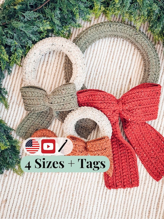 CROCHET PATTERN + VIDEO Wheat Stitch Crochet Wreath Pattern in 4 Sizes, Quick Holiday Crochet Decor Christmas Wreath Crochet Pattern+ Video