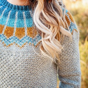CROCHET PATTERN + VIDEO Traveler Fair Isle Crochet Sweater, xs to 5x sizes, Pullover Crochet Colorwork Pattern, Video Tutorial Incl. image 7