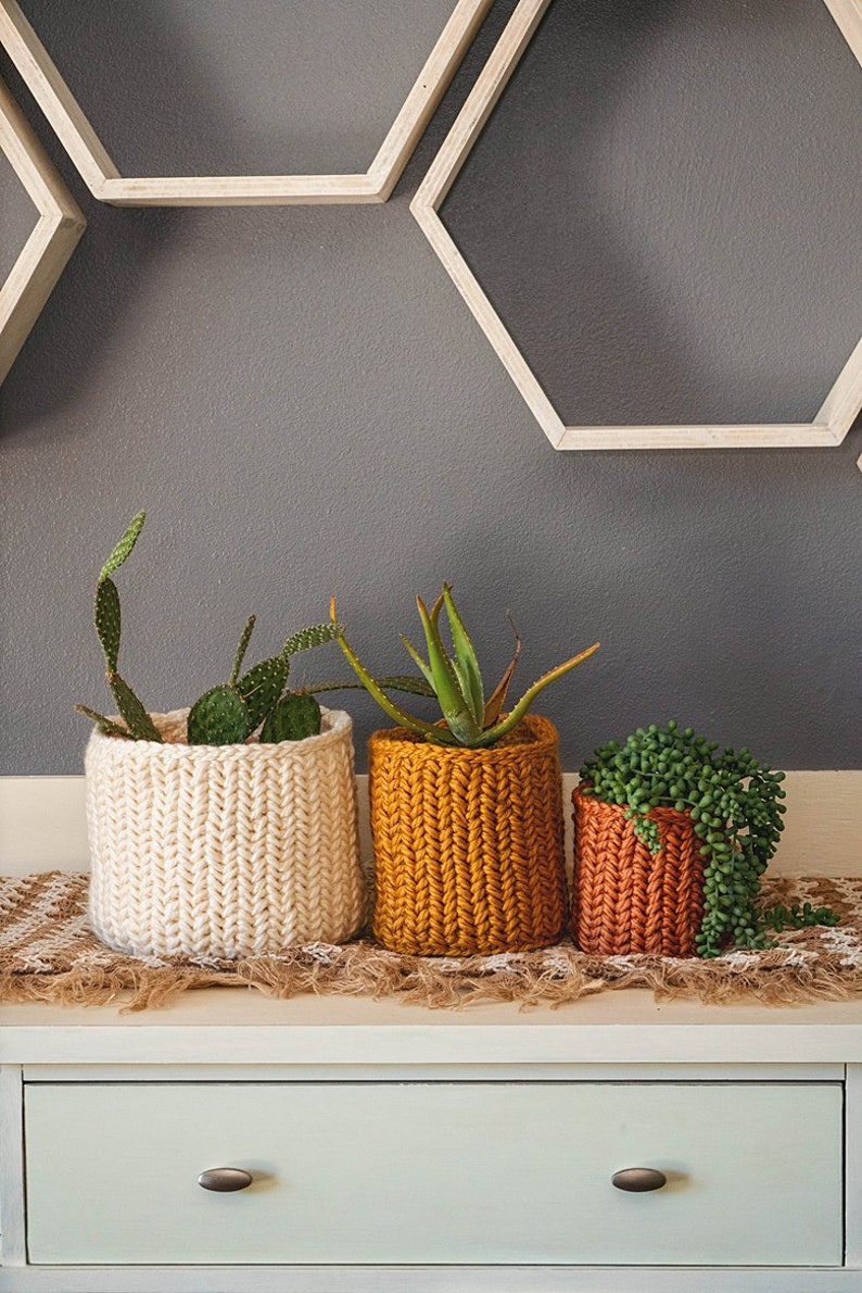 Herringbone Crochet Basket PDF PATTERN, Instant Download. Home Decor Plant Crochet Basket in Three Size Options image 2