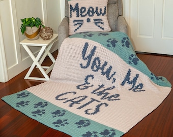 You, Me & the Cats (Dogs) Blanket and Pillow Instant Download PDF CROCHET PATTERN, Home Decor, Animal Crochet Decor Pattern, Animal Lovers