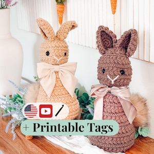 CROCHET PATTERN + VIDEO Wheat Stitch Bunny Crochet Pattern Pdf, Textured Spring Amigurumi Bunny, Crochet Toy Pattern, Easter Decor