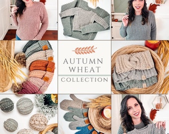 Autumn Wheat Crochet Collection Ebook. 5 Crochet Patterns + Guides & Bonuses. Video Tutorials Included. Beginner Friendly and Crocheted Flat