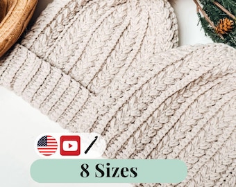 CROCHET PATTERN + VIDEO Snowy Wheat Stitch™ Crochet Hat Pattern, Instant Download. Winter Beanie in 8 Size Newborn to Adult Crochet Flat