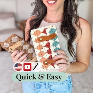 CROCHET PATTERN + VIDEO Granny Stitch Crochet Clutch Pattern, Fun & Easy Colorwork with A Video Tutorial and Chart Instructions.