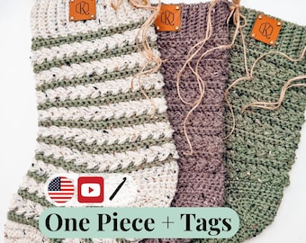 CROCHET PATTERN + VIDEO Wheat Stitch™ Crochet Christmas Stocking Pattern, Handmade Holiday Mantel Diy Crochet Stocking, Beginner Friendly