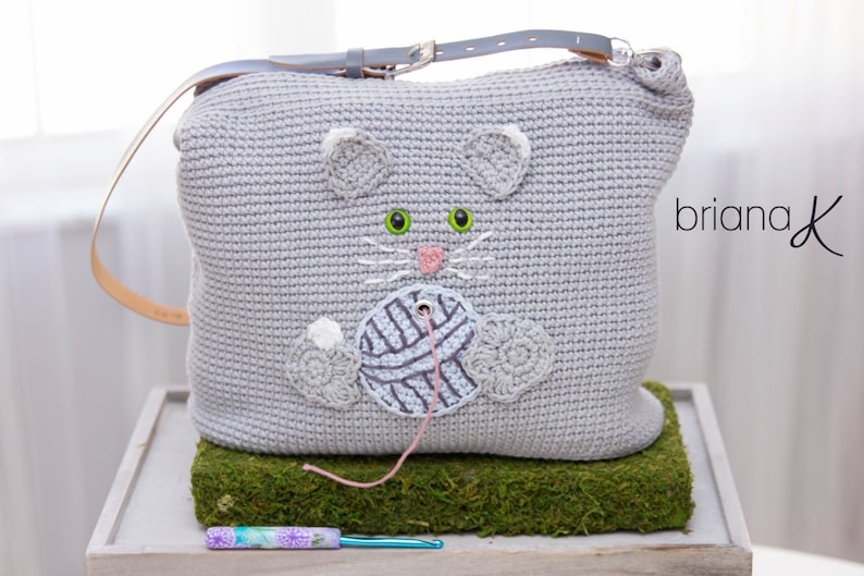 Cat Yarn Crafter Bag Crochet PATTERN, Purse, Tote, Instant Download image 1