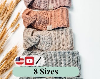 CROCHET PATTERN + VIDEO Autumn Wheat Crochet Ear Warmer Headband in 8 Sizes Newborn to Adult. Easy Crochet Pattern & Beginner Friendly