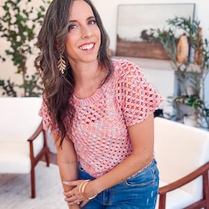 CROCHET PATTERN + VIDEO Circle Leaf Crochet Top Pattern Summer Lace Crochet Shirt – Seamless Top Down Pattern – Size Inclusive xs–5X bild 3