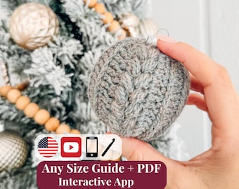 CROCHET PATTERN + VIDEO + App, Autumn Wheat Bauble Ornament, Any Size Yarn Guide, Beginner Friendly Flat Crochet Christmas Tree Decor, Xmas