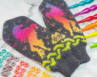 Unicorn Crochet Mitten Pattern Instant Download PDF Pattern + Video, One Size Crochet Pattern, Winter Glove Mitten Accessories