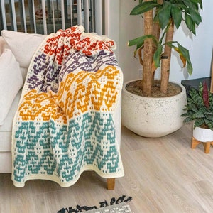 Waves Mosaic Crochet Blanket Pattern Video Tutorial. Learn how to mosaic crochet. Crochet Home Décor Instant Download PDF Crochet Pattern image 8