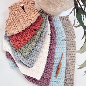 CROCHET PATTERN + VIDEO + App, Wheat Stitch™ Dog Sweater, 8 Sizes, Easy Top Down One Piece Pet Pullover, Puppy Coat, Instant Download