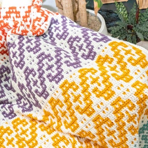 Waves Mosaic Crochet Blanket Pattern Video Tutorial. Learn how to mosaic crochet. Crochet Home Décor Instant Download PDF Crochet Pattern image 3