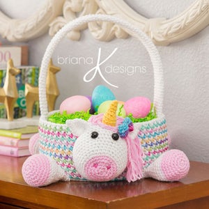 Unicorn Easter Basket Crochet PATTERN Instant Download, Toy Storage Basket image 2