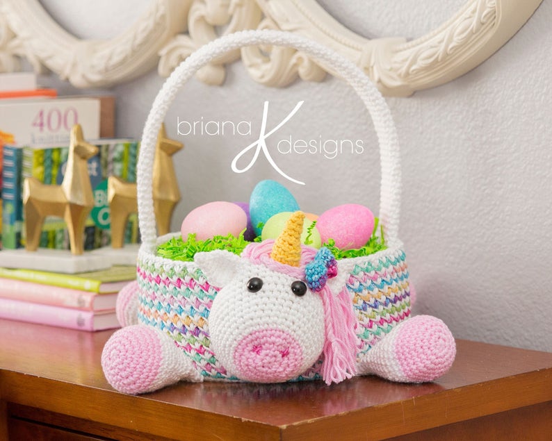 Unicorn Easter Basket Crochet PATTERN Instant Download, Toy Storage Basket image 2