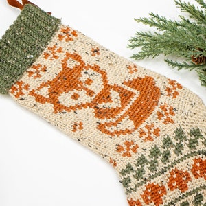 Woodland Fox Crochet Stocking Pattern, Downloadable PDF with Charts and Video Instruction on Making a Colorwork Stocking. Rustic Stocking image 7