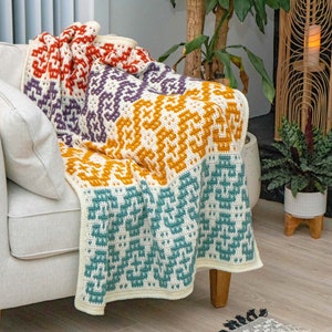 Waves Mosaic Crochet Blanket Pattern Video Tutorial. Learn how to mosaic crochet. Crochet Home Décor Instant Download PDF Crochet Pattern image 7