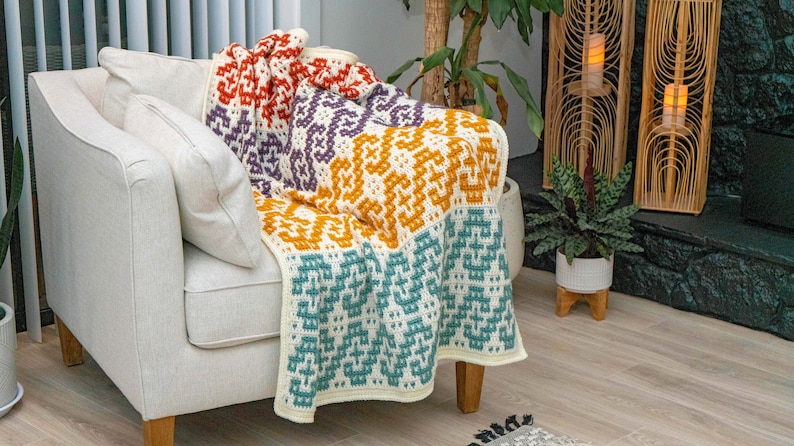 Waves Mosaic Crochet Blanket Pattern Video Tutorial. Learn how to mosaic crochet. Crochet Home Décor Instant Download PDF Crochet Pattern image 7