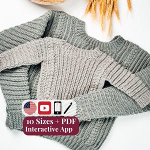 CROCHET PATTERN + VIDEO + App, Autumn Wheat Baby to Child Sweater, Kids Toddler Pullover, Beginner Friendly Flat Crochet, Instant Download