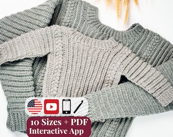CROCHET PATTERN + VIDEO + App, Autumn Wheat Baby to Child Sweater, Kids Toddler Pullover, Beginner Friendly Flat Crochet, Instant Download