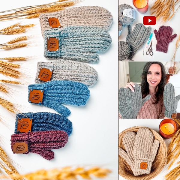 Autumn Wheat Crochet Mittens in 6 Sizes Newborn to Adult. Video Tutorial Included. Easy Crochet Pattern & Beginner Friendly - Crocheted FLAT