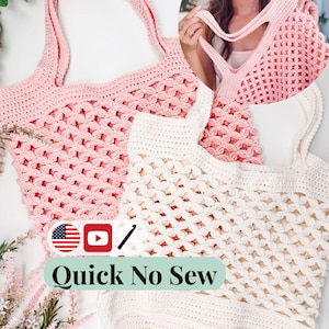 CROCHET PATTERN + VIDEO Circle Leaf Market Bag Crochet Pattern, Reusable Eco Tote, One Piece Seamless with Handles, Learn Circle Leaf Stitch