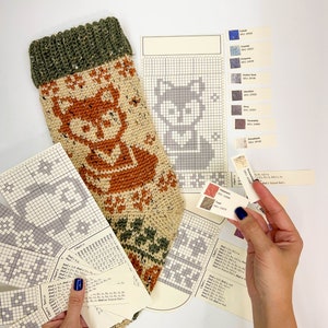Woodland Fox Crochet Stocking Pattern, Downloadable PDF with Charts and Video Instruction on Making a Colorwork Stocking. Rustic Stocking image 6