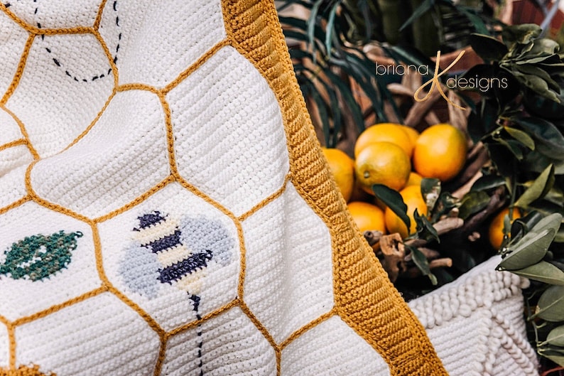 Buzzing Beehive Crochet Blanket Instant Download PDF Pattern, Home Decor, Hexagon Quilt Style Crochet image 5