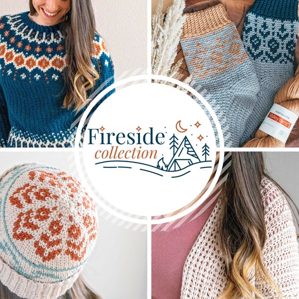 Fireside Crochet Pattern Collections eBook, Instant Download PDF Pattern, Includes Colorwork Beanie, Socks, Pullover Sweater, & Easy Cardi