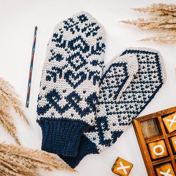 Traditional Fair Isle Crochet Mitten Pattern Instant Download PDF Pattern + Video, One Size Crochet Pattern, Winter Glove Mitten Accessories