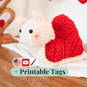 CROCHET PATTERN + VIDEO Wheat Stitch™ Snail With Heart Crochet Pattern Pdf, Cute Amigurumi Snail Plush, Valentine Gift, Beginner Friendly