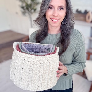 CROCHET PATTERN + VIDEO Wheat Stitch™ Nesting Baskets Crochet Pattern, 4 Sizes with Video Tutorial, Pdf Instand Download