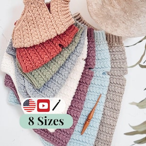 CROCHET PATTERN + VIDEO Top Down Dog Sweater Crochet Pattern – Wheat Stitch™ One Piece Easy Pet Pullover in 8 Sizes – Pdf Digital Download