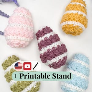 CROCHET PATTERN + VIDEO Reusable Wheat Stitch Crochet Easter Egg Pattern, Easter Basket Filler, Scrap Yarn Project, Spring Crochet Decor