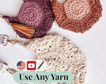 CROCHET PATTERN + VIDEO Easy Crochet Pattern for a Granny Hexagon Bag | Diy Project Includes Video Tutorial + Chart