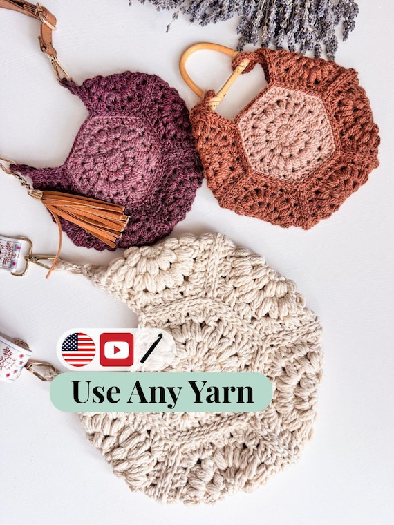 CROCHET PATTERN + VIDEO Easy Crochet Pattern for a Granny Hexagon Bag | Diy Project Includes Video Tutorial + Chart