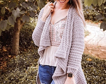 Snuggle Puff Crochet Cardigan Instant Download PDF Pattern, Adult and Plus Size Crochet Pattern, Fall & Winter Wear Fashion