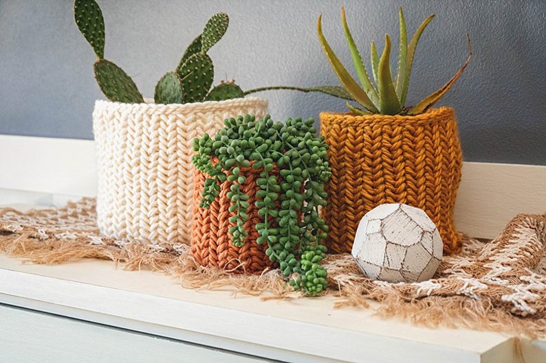 Herringbone Crochet Basket PDF PATTERN, Instant Download. Home Decor Plant Crochet Basket in Three Size Options image 9