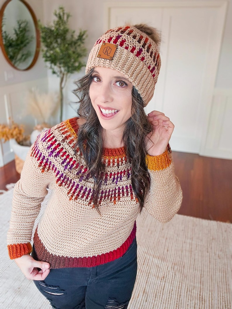 Mosaic Ridge Crochet Hat Pattern, Instant PDF Download Colorwork Beanie