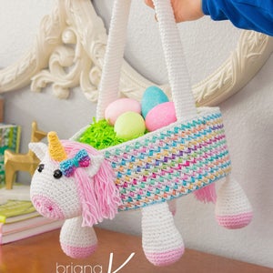 Unicorn Easter Basket Crochet PATTERN Instant Download, Toy Storage Basket image 4