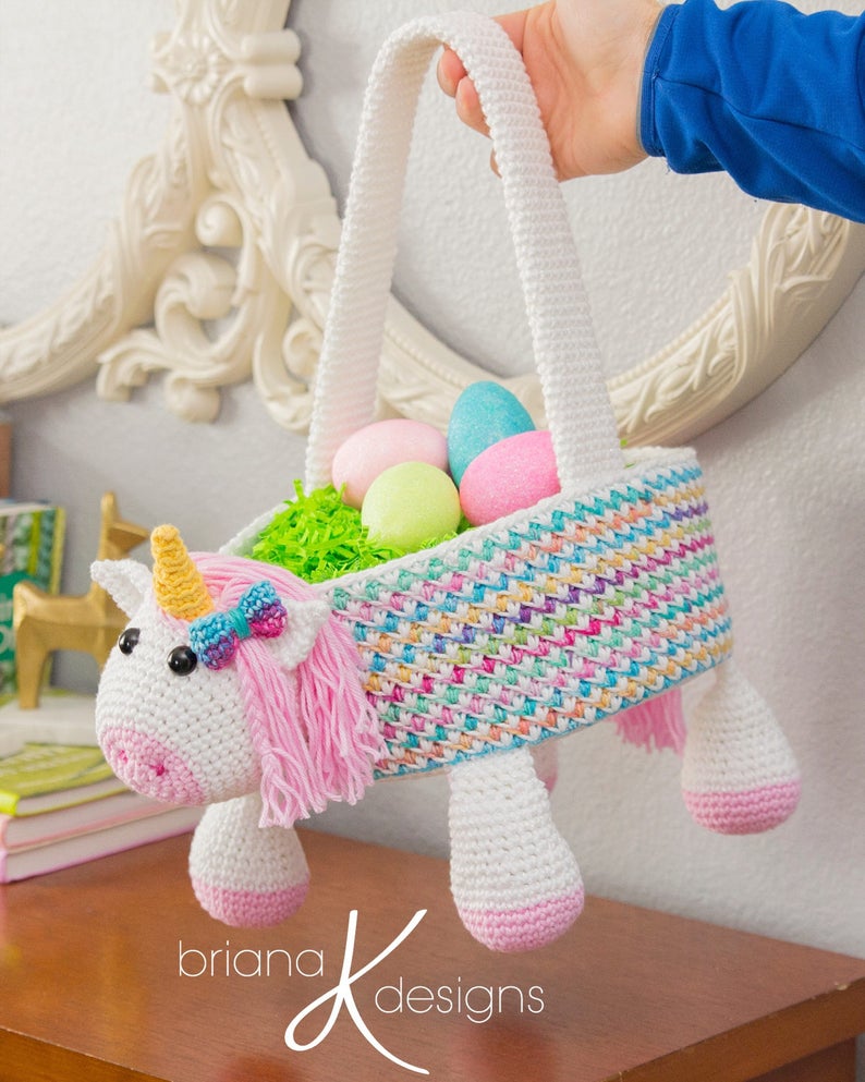 Unicorn Easter Basket Crochet PATTERN Instant Download, Toy Storage Basket image 4