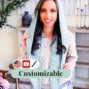 CROCHET PATTERN + VIDEO Wheat Stitch™ Hooded Scarf Crochet Pattern Hood Scarf Pdf Winter Accessory Wrap + Video Tutorial