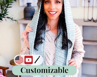 CROCHET PATTERN + VIDEO Wheat Stitch™ Hooded Scarf Crochet Pattern Hood Scarf Pdf Winter Accessory Wrap + Video Tutorial