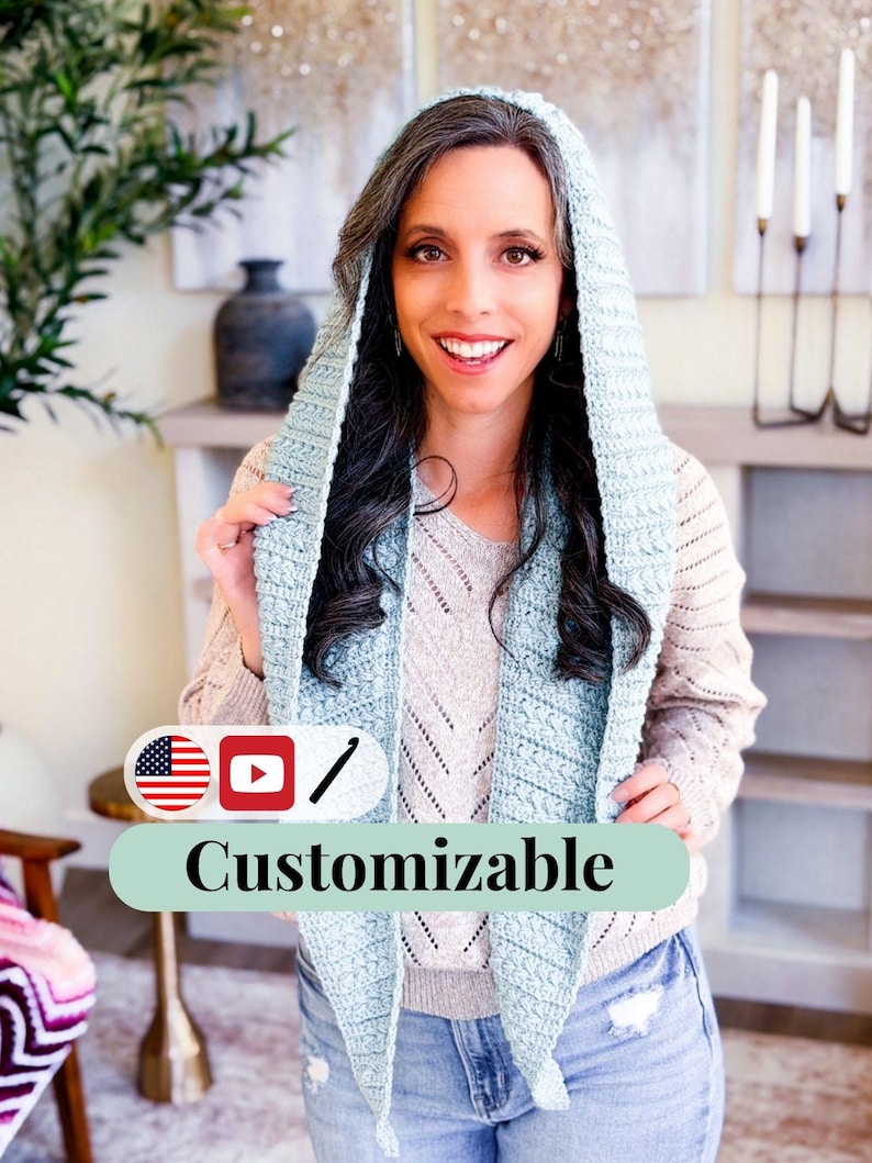 CROCHET PATTERN + VIDEO Wheat Stitch™ Hooded Scarf Crochet Pattern Hood Scarf Pdf Winter Accessory Wrap + Video Tutorial image 1