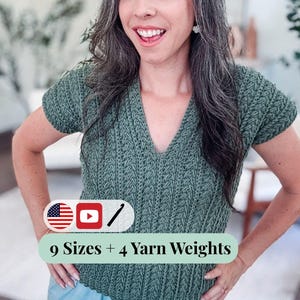 CROCHET PATTERN + VIDEO E-book Easy Wheat Stitch Summer Top, Sizes xs-5x Written Instructions for lace, fingering, dk, worsted + Bonus Guide