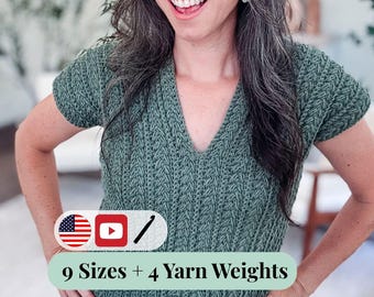 CROCHET PATTERN + VIDEO E-book Easy Wheat Stitch Summer Top, Sizes xs-5x Written Instructions for lace, fingering, dk, worsted + Bonus Guide