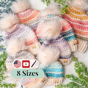 CROCHET PATTERN + VIDEO Wheat Stitch™ Crochet Beanie Pattern | Puff Stitch Hat Pdf Easy Crochet Hat Tutorial in 8 Sizes + Gift Tag Printable