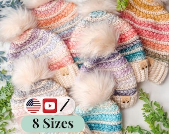 CROCHET PATTERN + VIDEO Wheat Stitch™ Crochet Beanie Pattern | Puff Stitch Hat Pdf Easy Crochet Hat Tutorial in 8 Sizes + Gift Tag Printable